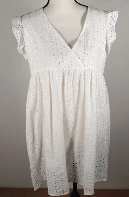 Miss Sparkling Dress Women MEDIUM White Eyelet PEASANT Beach Boho V-Neck