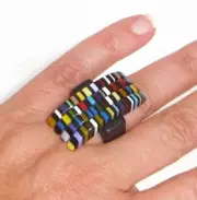 Sobral Magazine Cosmopolitan Night Vibrant Stripe Artist Made Ring Size 6.75