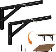 Heavy Duty Black Folding Shelf Brackets 12 Inch 2PCS Collapsible DIY Wall Mou...