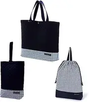 [COLORFUL CANDY STYLE] NJ501500 Bag/Drawstring 3-Piece Set, Lesson Bag, Shoe Case, Drawstring Bag, Large, Preparation for School Admission, Cool, Boys, Deep Navy x Checkered Large, Navy Blue