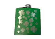Shamrock Pattern Laser Engraved 6 oz. Stainless Steel Flask (Green) St. Patrick