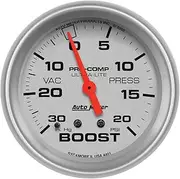 Autometer Gauge, Ultra-Lite, Vacuum/Boost, 2 5/8 in., 30 in. Hg/20psi, Mechanical, Analog, Each