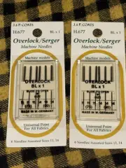 J&P Coats Overlock Serger Machine Needles BL X 1 2 Package of 6 New 11/75 14/90