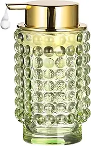 HiBidder Glass Foaming Soap Dispenser with Gold Pump, Foam Hand Soap Dispenser for Bathroom, Kitchen, Modern Home Decor （Foam Type/Green）B29-2-AU