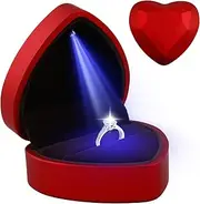 [Novstuf] Ring Box With LED Light Luxury Engagement Wedding Ring Case Heart Shape Earring Gift Box Auto Lighted Up Storage Display Holder Creative Jewelry Case for Proposal Ceremony Birthday Valentine' Day, Red