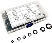 340 Pcs Internal Tooth Starlock Locking Washers,Yenghome 65Mn M3 M4 M5 M6 M8 M10 M12 Black Quick Speed Clips Fasterners Washers Assortment kit