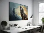 Mighty Wolf Howling in Forest at Dusk Wall Art Canvas Unframed Print Art