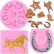 RFGHAC Horse Chocolate Mould Horseshoe Silicone Moulds Western Cowboy Boot Saddle Fondant Moulds for Cake Decorating Gum Paste Candy Polymer Clay Set of 3