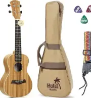 Hola! Ukulele Music Zebrawood Mahogany Soprano Ukulele Bundle w/ Case