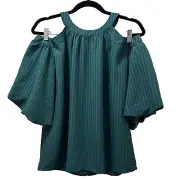 Ann Taylor Blouse Top Size XS Green Gingham Cottagecore Countryside Puff Sleeve