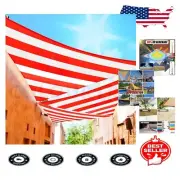 Heavy Duty 190 GSM Red & White Striped Triangle Sun Shade Sail - 3