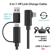 2-in-1 Type C to A/C VR Headset Link Charge Cable for Oculus Quest 1/2 60W 5Gbps