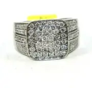 Natural Round Diamond Cluster Square Wide Men's Ring 14k White Gold 1.62Ct
