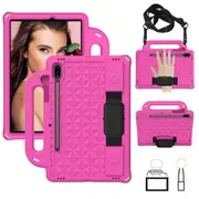 For Samsung Galaxy Tab S8 (2022)/Tab S7 (2020) Case, Armour Cover, Stand & Strap, Rose Red
