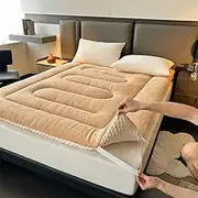 Futon Mattress Padded Warm Plush Japanese Floor Mattress Quilted Bed Mattress Topper Extra Thick Folding Sleeping Pad Floor Lounger Guest Bed for Dormitory Camping Couch(Khaki,120x200cm(47x79inch))