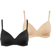 Calvin Klein Women's 2-Pack Lightly Lined Wirefree Bra, Black/Bare, Size Large