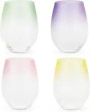 Blush Frosted Ombre Stemless Wine Glasses in Pink, Purple, Yellow, Assorted