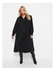 [Commonry] The Linen Blend Shirt Dress in Black
