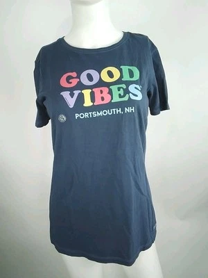Life is Good Women S/S Crusherlite Tee Good Vibes Portsmouth NH Blue Small 96420