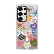 Galaxy S25 Ultra Clear Magnetic Case Lovely Heart Floral Stickers