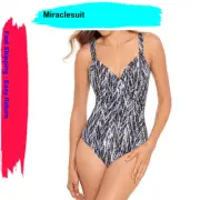 $198 Miraclesuit Chevron Python Siren One Piece Swimsuit, Silver, 14