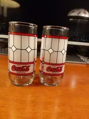 Vintage- Enjoy Coca Cola- Red Frosted Stained Style 6" Set of 2 New!!!