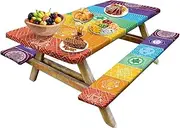 Picnic Table Cover With Bench Covers | Wind And Dust Proof Elastic Picnic Table Cloths | Camping Accessories, Patio Desk Protector For Painting, Work, Parties, Barbecues