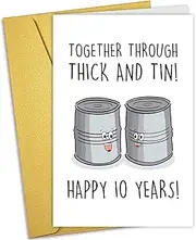 Nchigedy Tenth Anniversary Card for Him Her, Cute Tin Pun Anniversary Card, Funny Ten Years Card for Wife Husband