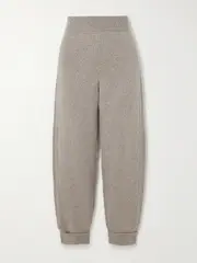[Le Kasha] Le Kasha - Pattaya Pointelle-knit Organic Cashmere Tapered Pants - Light brown - medium medium Brown
