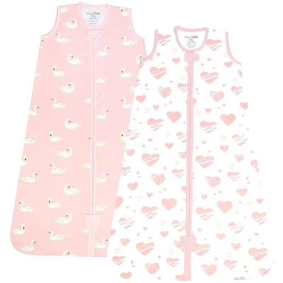 Mama Cheetah Baby Sleep Sack 0.5 TOG, Organic M (6-12 M), 2-pack Swans/Hearts