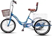 3 Wheels 20" Bike Adult Tricycle Seniors Shopping Cargo Trike 1 Speed Bicycle with Light&Shopping Basket for Seniors Women Men Outdoor Sports Cycling Pedalling