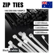 To 1000x Cable Ties Zip Nylon UV Stabilised Bulk Black White Cable Tie Zip Ties