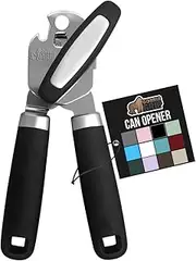 The Original Gorilla Grip Heavy Duty Stainless Steel Smooth Edge Manual Hand Held Can Opener with Soft Touch Handle, Rust Proof Oversized Handheld Easy Turn Knob, Large Lid Openers, Black