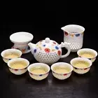 Chinese Tea Set Blue-and-white Porcelain Tea Pot Cups Filter Net Flower Ceramic
