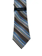VAN HEUSEN Heritage Stripe Sz 3.5x 59 Brown/Blue Mens Silk Tie NWTs MSRP: $40