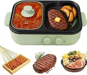 1200W 2-in-1 Electric Grill & Hot Pot Multi-Cooker with Nonstick Surface - Adjustable Dual Temp Control for Korean BBQ, Shabu Shabu, Steaks, Pasta, Frying Rapid Heating, Eco-Friendly Design