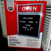 New Cosco LARGE 3-in-1 Open/close Sign Business Hours 15 x 20 Black/Red
