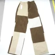 Topshop Pants Women 4 Brown Beige Corduroy Patchwork Straight Leg Classic Preppy