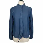 NWT Ann Taylor Factory Chambray Tie Front Button Down Blouse Shirt Sz Small