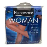 No Nonsense Woman Control Top Pantyhose Size W2 City Taupe Full Figure Sheer Toe