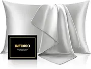 INFIIXSO Mulberry Silk Pillowcase for Hair and Skin, Silk Pillow Cases Standard Size with Hidden Zipper 20x26 Inches, Ultra Smooth and Soft Cooling Pillow Cases for Hot Sleepers(Light Grey, 1 Pack)