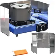 Bay Breeze Folding Stove Wind Screen Shield for Portable Stove 10 Folding Panels for Gas Burner, Camping Cookware Kitchen Plates for Fire Protection, Outdoor Hiking Cooking Kits Windshield Windscreen