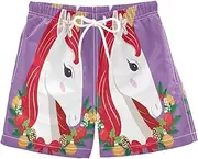 [RPLIFE] Swim Boy Shorts, Toddler Swim Trunks 2t, Stylish Unicorn Red Mane Purple