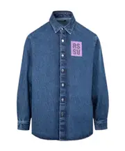 logo patch buttoned denim shirt S,L,M Blue