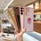 For Samsung Galaxy A14 A53 S22 S23 Silicone Soft Plating Ring Holder Phone Case