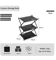 Three-tier Rack Outdoor Storage Shelf Folding Shelf Portable Camping Picnic BBQ Storage Rack Garden Foldable Table 3 Layer Black