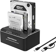 RSHTECH Aluminum USB-C/USB 3.0 Hard Drive Docking Station for 2.5/3.5 inch HDD/SSD, Dual Bay, 22TB, UASP, Offline Clone, Black
