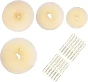 SHENLONG 4pcs Hair Donut Bun Maker Set, Beige, 4 Sizes (Extra-large, Large, Medium, Small) with 12 Golden Bobby Pins, Soft & Durable, Easy to Use, Perfect for Ballet, Yoga, Running, etc.
