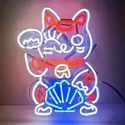 17"x10" Maneki-Neko Fortune Lucky Cat Acrylic Neon Light Lamp Sign Artwork AL