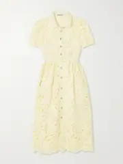 [Self-Portrait] Self-Portrait - Belted Corded Lace Midi Dress - Yellow - UK 12 UK 12 Yellow